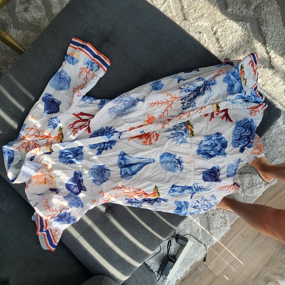 Blue and Orange Sea Life Print Dress